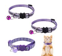 Lot de 3 colliers cloches violets pour chat - Collier réglable pour animal de compagnie - Avec clochette - Réfléchissant la nuit - Collier à boucle