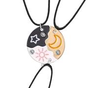 Lot de 3 colliers de l'amitié avec pendentif étoile et soleil et lune en argent en alliage des meilleures amies pour 3 filles BFF