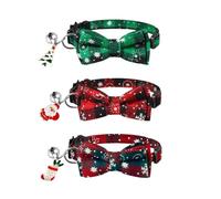 Lot de 3 colliers de Noël réglables pour chat - Flocons de neige - Col nœud papillon - Avec cloche de sécurité - Fermeture rapide - Pour costume de Noël de chaton et de chien