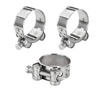 Lot de 3 colliers de serrage réglables en acier inoxydable - Plage de serrage 29-31 mm - Surface extérieure lisse - Pour pot d'échappement marin et moto, construction, camion