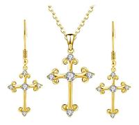 Lot De 3 Colliers Et Boucles D'Oreilles En Forme De Croix En Cristal Avec Strass-Bijoux Pour Femmes Et Filles[PP106]