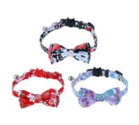 Lot de 3 colliers réglables pour chat avec clochette et nœuds papillon floraux - Accessoires pour animaux domestiques - Pour un usage quotidien, un mariage, un anniversaire et une fête