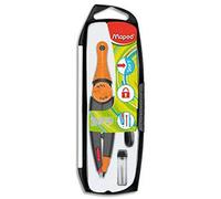 Lot de 3 Compas Stop and Safe à mine + 1 étui mines + 1 taille-mines assortis bleu, orange ou rose