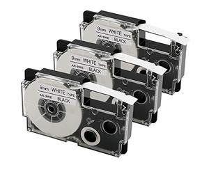 Lot de 3 Compatible Casio Xr-9we2s XR-9WE Label cassettes pour Casio Kl-120 KL-60 Kl100 Kl750 Kl780 Kl7000 étiqueteuses et bien plus encore, 3/20,3 cm (9 mm) x 7,9 m (8 M), Noir sur blanc