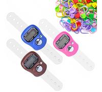 Lot de 3 Compteurs de Doigts Électroniques, Électroniques Mini Compteurs de Comptage Manuels avec 50 marqueurs de Mailles à Tricoter, pour Tricot Golf (Bleu foncé, Café, Rose)