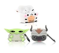 (Lot de 3) Coque pour Airpods Pro, XMBYGY Housse de Protection en Silicone pour Airpods Pro avec Motif de Peau Amusant Mignon, avec Porte-clés (Appa+MilkBottle+Yoda)