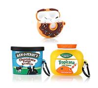 (Lot de 3) Coque pour Airpods Pro, XMBYGY Housse de Protection en Silicone pour Airpods Pro avec Motif de Peau Amusant Mignon, avec Porte-clés (BenJerry+Orange+Donuts)