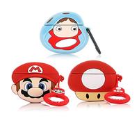 (Lot de 3) Coque pour Airpods Pro, XMBYGY Housse de Protection en Silicone pour Airpods Pro avec Motif de Peau Amusant Mignon, avec Porte-clés (Ponyo+Mario+Mushroom)