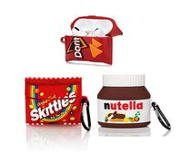 (Lot de 3) Coque pour Airpods Pro, XMBYGY Housse de Protection en Silicone pour Airpods Pro avec Motif de Peau Amusant Mignon, avec Porte-clés (Doritos+Nutella+Skittles)