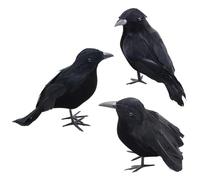 Lot De 3 Corbeaux D'halloween à Plumes Artificielles - Faux Oiseau Noir Réaliste - Décoration D'intérieur Et D'extérieur - Décorations D'oiseaux Corbeaux Réalistes Pour La Maison, Le Jardin, La Cour