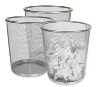 Lot de 3 Corbeille à Papier, 12L Poubelle de Bureau Métal Maille, Petit Corbeille Poubelle Bureau de Cusine de Chambre, Argent