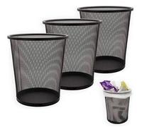 Lot de 3 Corbeille à Papier, 12L Poubelle de Bureau Métal Maille, Petit Corbeille Poubelle Bureau de Cusine de Chambre Noir