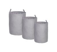 Lot de 3 Corbeilles à Linge avec Cordon de Serrage en Coton et Tissu Gris Archa