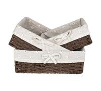 Lot de 3 corbeilles à pain avec insert en coton - Corbeille à pain carrée en jonc de mer - Panier de rangement en métal solide - Panier à petits pains Scandi Style - Panier de rangement (marron)