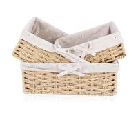Lot de 3 corbeilles à pain avec insert en coton - Corbeille à pain carrée en jonc de mer - Panier de rangement en métal solide - Panier à petits pains Scandi Style - Panier décoratif de rangement