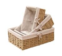 Lot De 3 Corbeilles À Pain Avec Insert En Coton | Corbeilles À Pain Carrées En Rotin | Panier Tressé | Panier De Rangement Avec Cadre En Métal Robuste