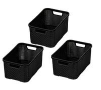 Lot de 3 corbeilles BranQ Home essential design rotin - Taille M 10 l - Plastique PP sans BPA - Noir - 28,8 x 19,7 x 16,2 cm - 3 pièces.