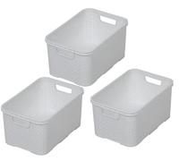 Lot de 3 corbeilles BranQ Home essential design rotin - Taille S 7 l - Plastique PP sans BPA - Blanc - 28,5 x 19,5 x 12,9 cm