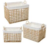 Lot de 3 corbeilles en corde en papier avec tissu en coton polyester naturel et blanc 44 x 35 x 35 + 40 x 30 x 30 + 36 x 25 x 25 cm