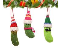 Lot de 3 cornichons de Noël, concombre, mini pics en peluche, ornements tissés à la main, pendentif d'arbre de Noël de 17 cm, décoration amusante pour sapin de Noël 2025, concombre en plastique