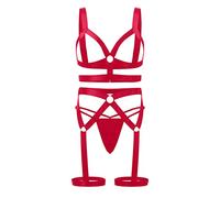 Lot de 3 corsets à lacets sous la poitrine pour femme - Lingerie tendance - Sous-vêtements - Sous-vêtements de nuit - Pyjamas - Anneau attaché - Jarretière - Ensemble de lingerie complet, rouge, XL