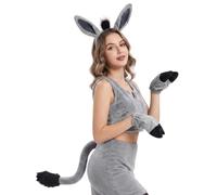 Lot de 3 costumes d'âne avec serre-tête, gants et queue d'âne | Costume d'âne - Accessoire en peluche - Accessoire photo pour cosplay, Halloween, carnaval, anniversaire, fête à thème