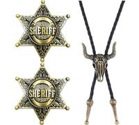 Lot de 3 costumes de cowboy pour homme, cravate bolo, en cuir, cravate d'Halloween avec crâne de vache, cravate de cowboy occidentale et étoile de shérif, collier lariat en cuir noir avec pendentif