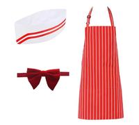 Lot de 3 costumes de serveur des années 1950 - Costume Soda Jerk - Tablier rayé rouge et blanc - Chapeau de chef - Nœud rouge - Cravates réglables - Pour cosplay, carnaval, cirque, fête d'Halloween