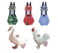 Lot de 3 couches réutilisables imperméables et lavables avec nœuds papillon pour poules bantam, canards, oies et soie pour oiseaux domestiques (motif floral, taille M) (3 pièces, graphique, taille M)