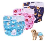 Lot de 3 couches réutilisables pour chien femelle, étanches, lavables, super absorbantes, avec boucle, culottes hygiéniques réglables pour incontinence de petite, moyenne et grande taille (M)