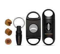 Lot de 3 coupe-cigares portables - Coupe-guillotine en V et pince perforatrice avec porte-clés, compatible avec tous les cigares, accessoires de cigares pour hommes, coupe nette et propre (noir)