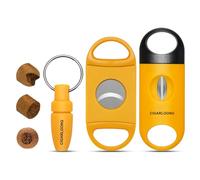 Lot de 3 coupe-cigares portables - Coupe-guillotine en V et pince perforatrice avec porte-clés, compatible avec tous les cigares, accessoires de cigares pour hommes, coupe nette et propre (jaune)
