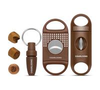 Lot de 3 coupe-cigares portables - Coupe-guillotine en V et pince perforatrice avec porte-clés - Convient à tous les cigares - Accessoire de cigare pour homme - Coupe nette et propre (marron)