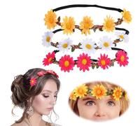 Lot de 3 couronnes de marguerites - Bandeau réglable - Couronne de mariage - Bandeau de fête - Blanc/jaune/rose - Trois couleurs