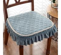 Lot de 3 coussins de chaise de salle à manger luxueux en velours antidérapant avec attaches et volants en dentelle pour décoration de maison/cuisine/bureau Bleu 43 x 46 cm