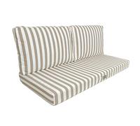 Lot de 3 Coussins Déhoussables Rayures Beiges pour Salon de Jardin - Confort Premium, Anti UV Assise: 120 X 60 cm Dossier: 35 x 60 cm - Déco Arts