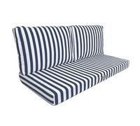 Lot de 3 Coussins Déhoussables Rayures Bleu Marine pour Salon de Jardin - Confort Premium, Anti UV Assise: 100 X 50 cm Dossier: 35 x 50 cm - Déco Arts