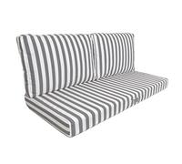 Lot de 3 Coussins Déhoussables Rayures Gris foncés pour Salon de Jardin - Confort Premium, Anti UV Assise: 120 X 60 cm Dossier: 35 x 60 cm - Déco Arts