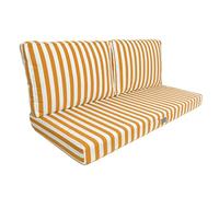 Lot de 3 Coussins Déhoussables Rayures Jaunes pour Salon de Jardin - Confort Premium, Anti UV Assise: 120 X 60 cm Dossier: 35 x 60 cm - Déco Arts