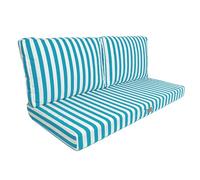 Lot de 3 Coussins Déhoussables Rayures Turquoises pour Salon de Jardin - Confort Premium, Anti UV Assise: 100 X 50 cm Dossier: 35 x 50 cm - Déco Arts