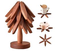 Lot de 3 coussins d'isolation thermique en bois créatif avec support de rangement, dessous de plat en forme d'arbre pour plats chauds, décoration de cuisine parfaite et protection anti-brûlure - 3