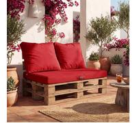 Déco Arts - Coussin Palette 120x80 cm Déhoussable - Matelas d'Assise Haute Densité + 2 Dossiers Moelleux - Imperméable Anti-UV Déperlant Lavable Machine - Jardin Salon Terrasse Balcon - Rouge Piment