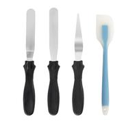 Lot de 3 couteaux à palette en acier inoxydable, spatule décalée, spatule à glaçage et 1 spatule en silicone bleu, spatule à gâteau spatule coudée pour la décoration de gâteaux, cuisson, glaçage lisse