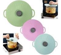 Lot de 3 couvercles en silicone pour casseroles et poêles de 32,4/23,9/20,9 cm, couvercles de bol de qualité alimentaire avec poignée, couvercles réutilisables à ventouse