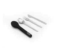 Lot de 3 couverts en inox (fourchette, couteau, cuillère) & pochette silicone