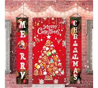 Lot de 3 couvertures de porte de sapin de Noël et bannières de porte de Noël, décorations de porte d'entrée, bannière de porche de Père Noël pour mur, maison, extérieur et intérieur
