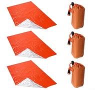 Lot de 3 couvertures de survie, doublure de sac de couchage à isolation thermique extra épaisse, pour le camping, la randonnée, imperméable, coupe-vent, orange, pour kit d'équipement d'extérieur (3
