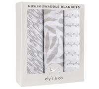 Lot de 3 couvertures d'emmaillotage en mousseline 100 % coton doux 119,4 x 119,4 cm, gris classique, unisexe pour bébé fille ou garçon