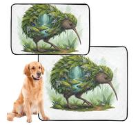 Lot de 3 couvertures hygiéniques réutilisables pour chiens - Tapis antidérapant pour extérieur - 50,8 x 61 cm - Kiwi oiseau fougère collage safari