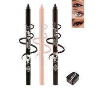 Lot de 3 crayons gel Waterline noir + nude + marron - Imperméable - Résistant aux taches - Longue durée de vie - Avec taille-crayon - Eyeliner ligne d'eau pour les yeux sensibles